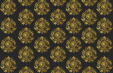 golden floral damask pattern on dark background , vector illustration design.