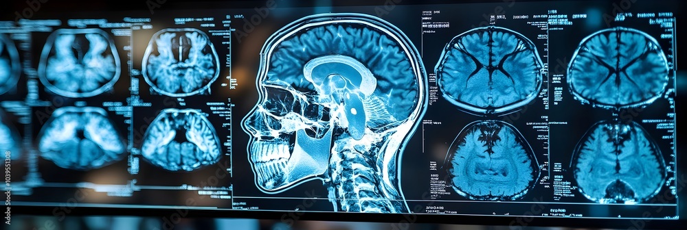 Poster detailed brain anatomy scan image revealing the intricate structure and characteristics of the human