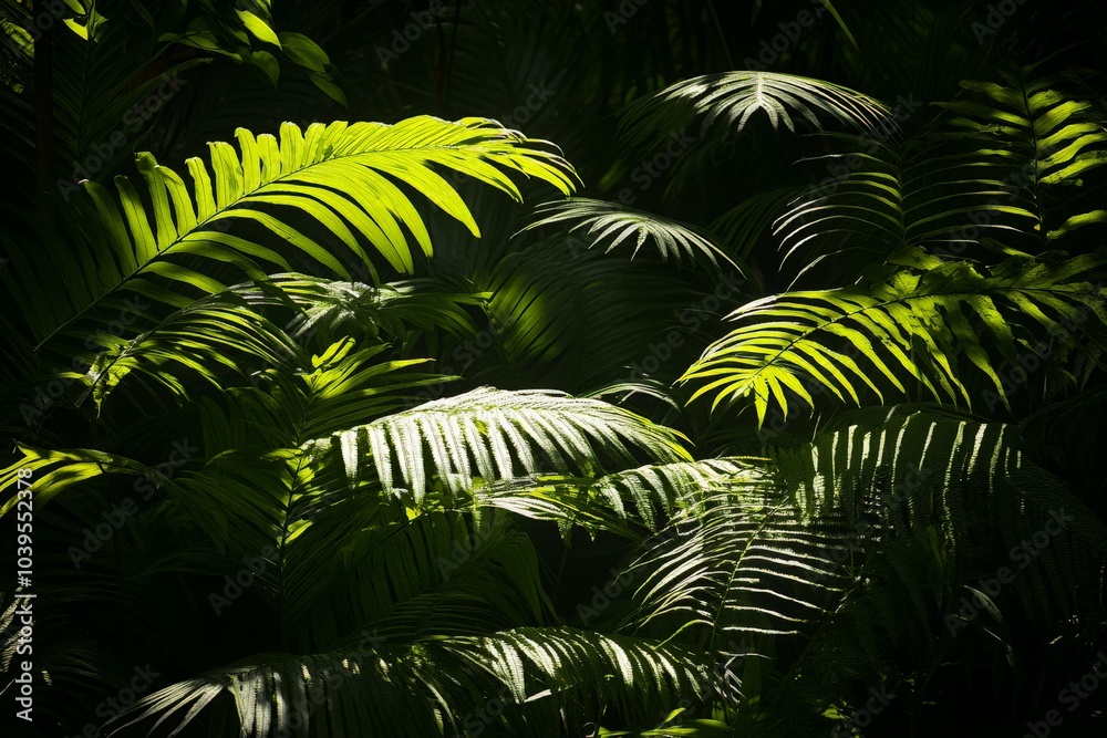 Aufkleber sunlight drenched tropical leaves in vibrant green tones create a mesmerizing effect as shadows play