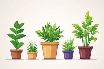 Obraz premium Illustration of various potted indoor plants in colorful ceramic pots ideal for modern home decor indoor gardening and houseplant care guides