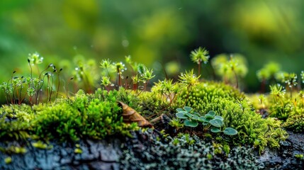 Dew on Moss and Lichen in Nature