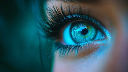  A tight shot of an eye, displaying intricate blue-green iris details