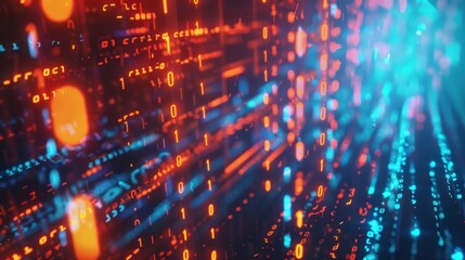 Abstract Digital Data Stream with Red and Blue Lights