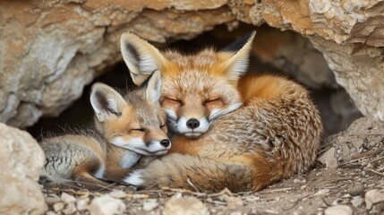 Cuddling Foxes in Their Den
