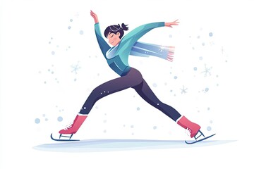 A woman ice skating in a winter wonderland