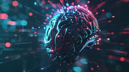 Digital Brain with Neon Lights
