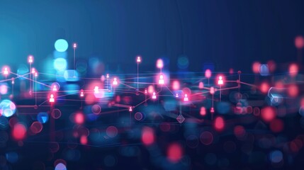 Abstract Network of Connections with Pink and Blue Lights