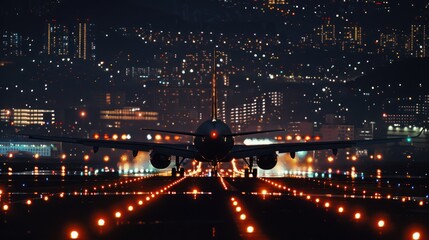 Airplane Taking Off in the Night City