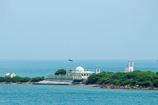 View of Haji Kirmani Dargah from Sudarshan Setu, Bet Dwarka, Devbhoomi Dwarka, Gujarat, India.