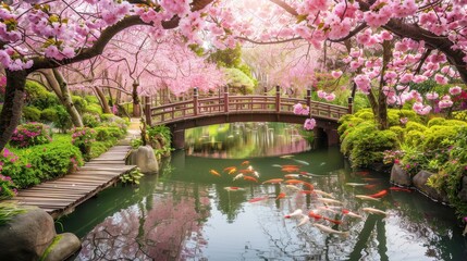 Peaceful Traditional Japanese Garden with Koi Pond
