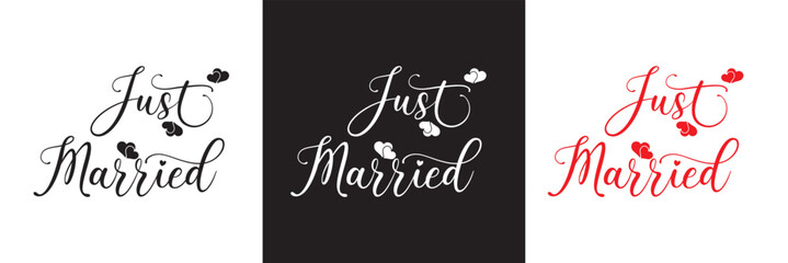 Just married lettering calligraphy.  Vector illustration isolated on white and black background. EPs 10