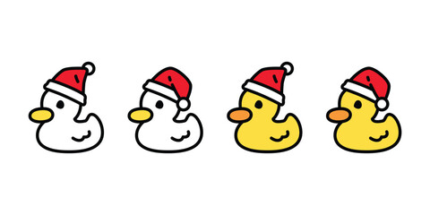 duck vector christmas santa claus hat sitting icon cartoon logo character rubber duck bird chicken symbol doodle isolated illustration design