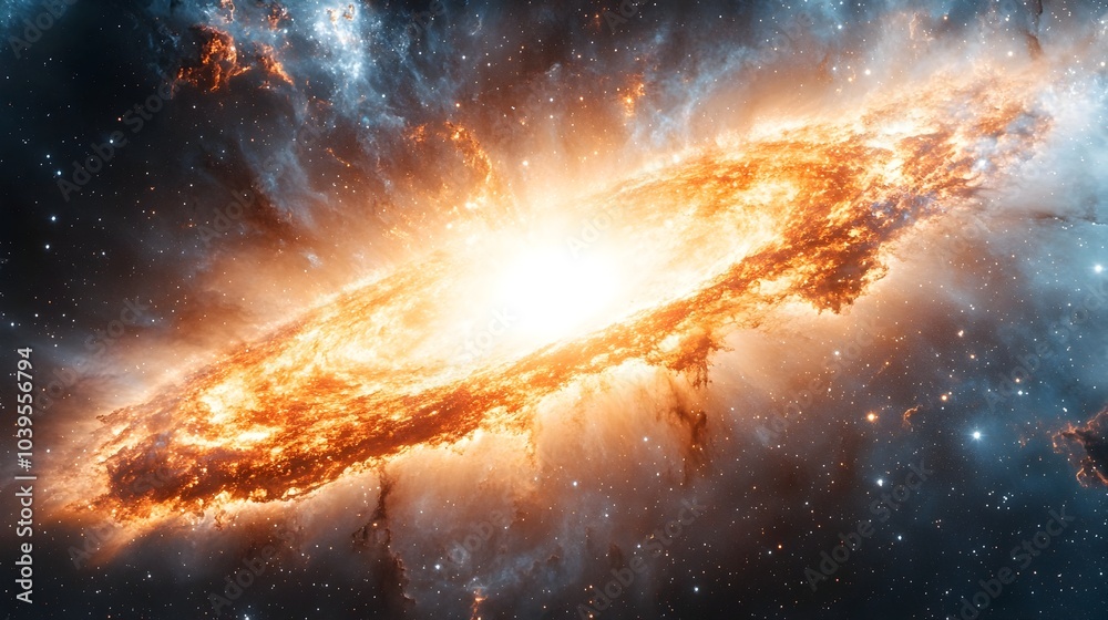 Poster fiery cosmic explosion in the depths of the radiant stellar galaxy - intense and dynamic celestial e