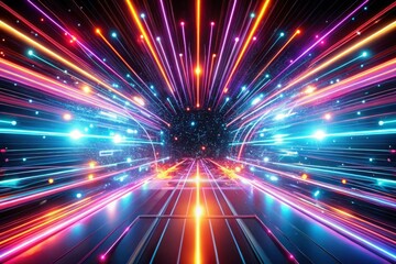 Obraz premium Neon futuristic flashes on black background
