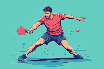 A male athlete in action during a table tennis match.