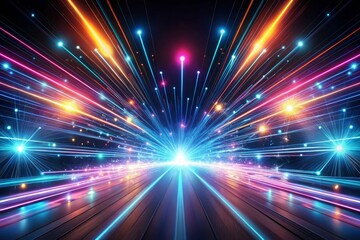 Obraz premium Neon futuristic flashes on black background. Motion light lines backdrop. For banner, postcard, illustration. Created with generative AI tools