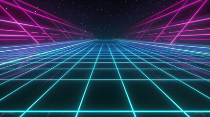 Retro Futuristic Neon Grid