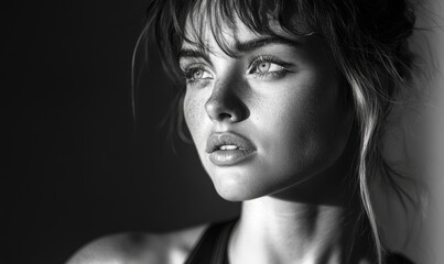 Monochrome fitness portrait of fit woman, Generative AI