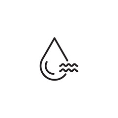 A water droplet with a wavy line beneath it. A single teardrop-shaped water droplet with a wavy line symbolizing water ripples or waves extending from its base. Editable icon.