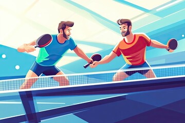 Fototapeta premium Two Men Playing Table Tennis With Focused Expressions