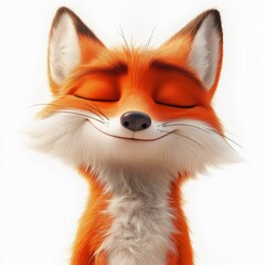 Obraz premium Friendly cartoon fox is smiling with closed eyes