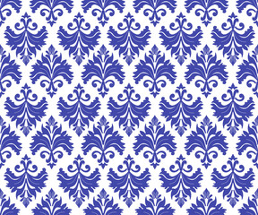 Damask seamless pattern, Blue color, elegant for textile, fabric, decoration, interior, wall paper, bedding, carpet, vector Illustration, Vintage