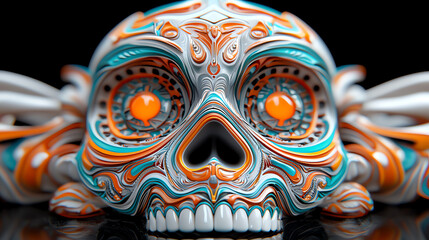 Fototapeta premium Vibrant neon sugar skull an intricate celebration of life and death with swirls of color and detail