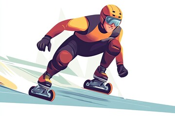 Fototapeta premium A Speed Skater With Yellow Helmet and Black Suit