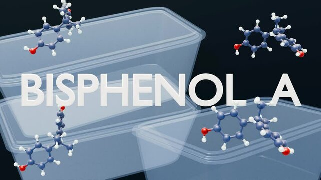 3d animation of Bisphenol A (BPA) is a synthetic chemical commonly used in the production of polycarbonate plastics and epoxy resins.