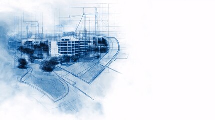 Blueprint Metropolis: Architectural Sketch of Modern Building 