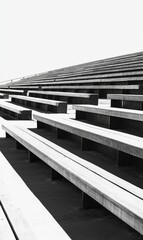 Obraz premium Wooden bleachers with metal supports in black and white.