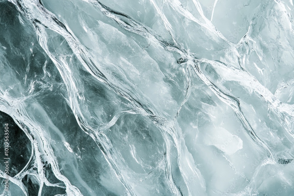 Poster Close-up view of a textured ice surface captures intricate crystalline patterns, showcasing the beauty of frozen water in an ethereal and unique way.
