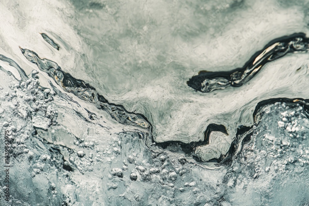 Aufkleber this image features a macro view of an icy surface, capturing bubbles trapped in a smooth icy textur