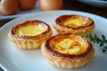 Egg Tart Delight: A Sweet and Baked Dessert Pastry on Plate