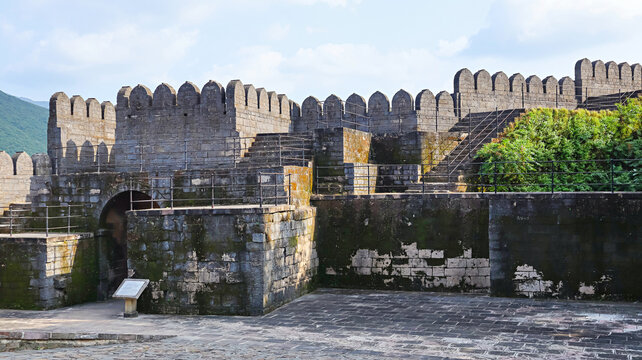 View of the east gate fortress from the Girnar side, Uparkot Fort, Junagadh, Gujarat, India.