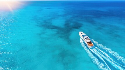 Naklejka premium Luxury yacht cruising through clear turquoise waters under a bright sun