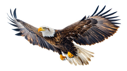 Obraz premium Majestic Eagle Soaring Against White Background Stunning Powerful Bird of Prey Photograph Showcasing the Graceful Beauty and Strength of this Magnificent Avian Predator