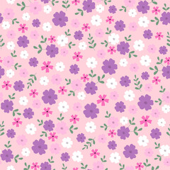 Seamless pattern with small flowers. Hand drawn floral pattern for your fabric, summer background, wallpaper, backdrop, textile. Vector illustration	
