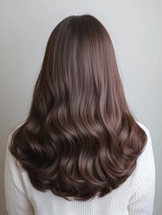 Naklejka premium Long, flowing hair styled in a luxurious salon, showcasing vibrant health and elegance.