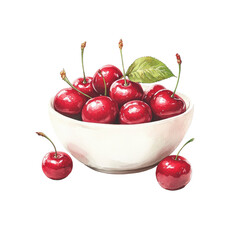 Bowl of Cherries with Green Leaf