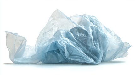 Fototapeta premium Crumpled plastic bag with a puffed shape, showing texture and soft shadows, isolated on white background