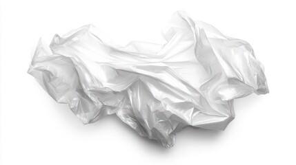 Crumpled plastic bag with deep wrinkles, showcasing texture, isolated on white background