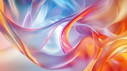 A captivating burst of interwoven, semi-transparent shapes with radiant color gradients and dynamic light effects, energetic and bold