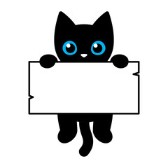 Vector Black Cat Holding a Sign
