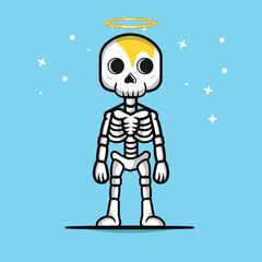 Cute Skull Cartoon Vector Icon Illustration. People Holiday Icon Concept Isolated Premium Vector. Flat Cartoon Style	