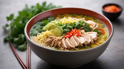 Indonesian Chicken Noodle Soup, Soto Ayam, Isolated on White Background