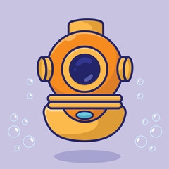 Cute Diver Head Cartoon Vector Icon Illustration. Science Nature Icon Concept Isolated Premium Vector. Flat Cartoon Style

