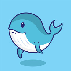 Cute Whale Fish Swimming Cartoon Vector Icon Illustration. Animal Nature Icon Concept Isolated Premium Vector. Flat Cartoon Style
