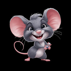 Cute cartoon mouse happily enjoying a piece of cheese in a fun 3D illustration