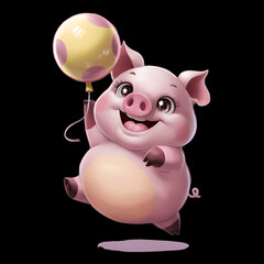 A cute cartoon piggy bank with balloons, designed for fun savings and finance